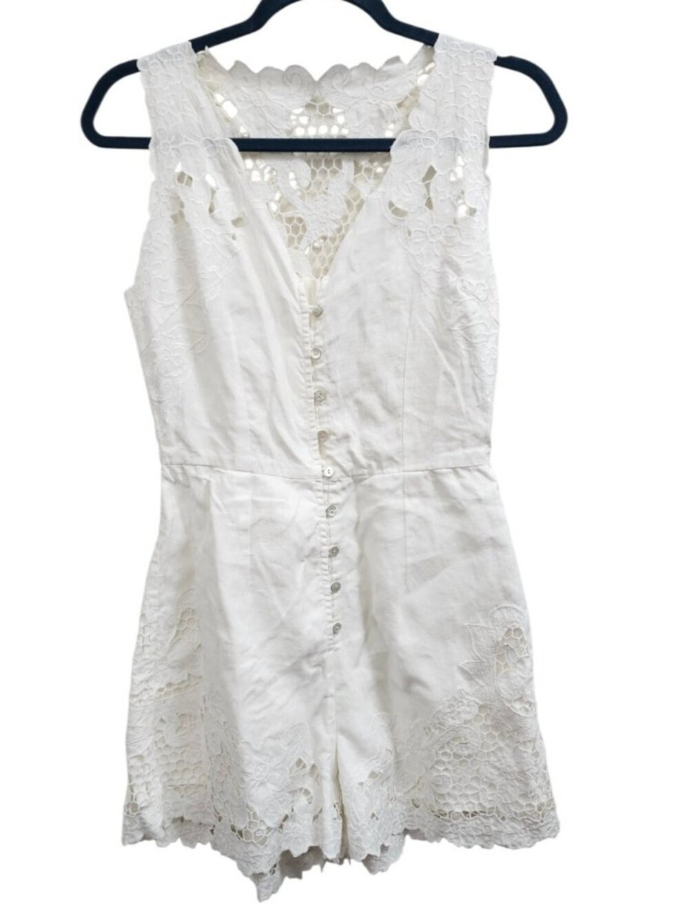 Zimmermann White Linen Lace Romper Playsuit Size 0 /US 4 Floral Embroidered Boho - Picture 2 of 15